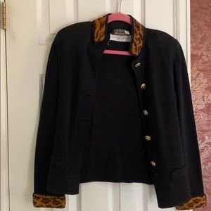 VINTAGE Lillie Rubin knit black cheetah cardigan